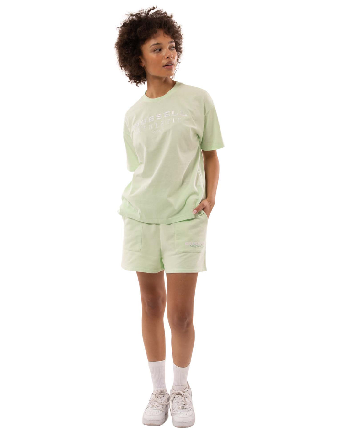 Women Russell Athletic Elements Oversize T Shirts Light Grey Green | XDQSOR792