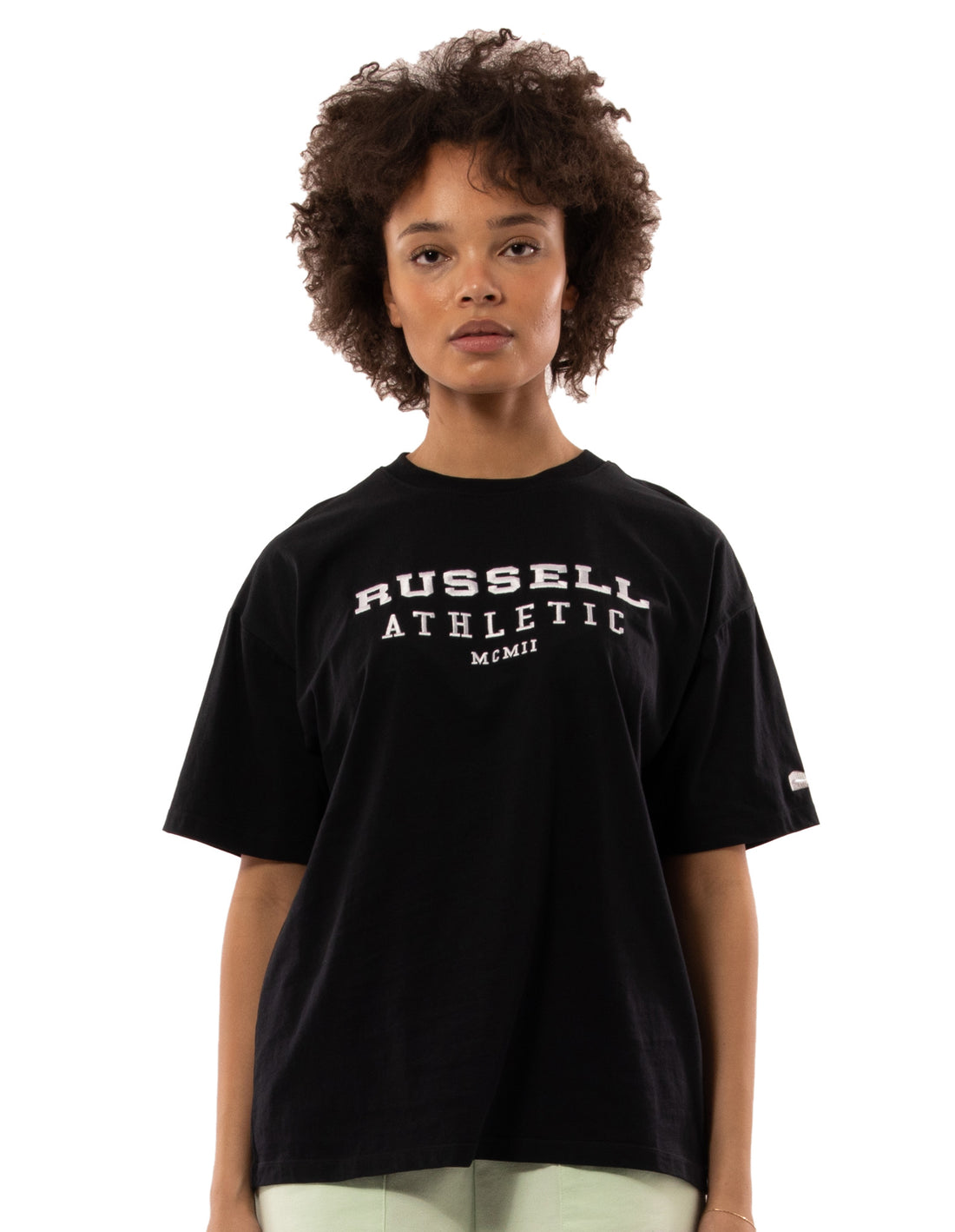 Women Russell Athletic Elements Oversize T Shirts Black | UEFCVY581