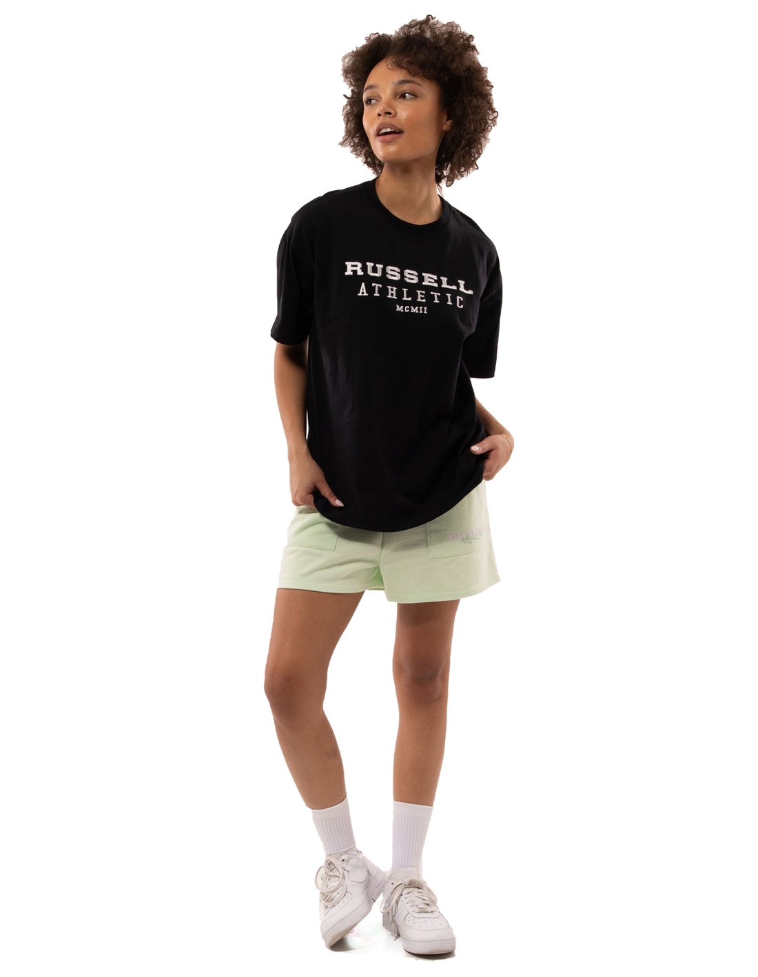 Women Russell Athletic Elements Oversize T Shirts Black | UEFCVY581