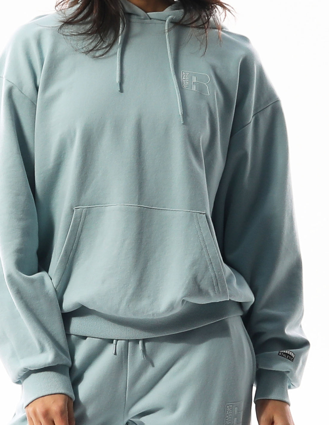 Women Russell Athletic Inlay Logo Unbrushed Hoodie Turquoise | JPRVBG698