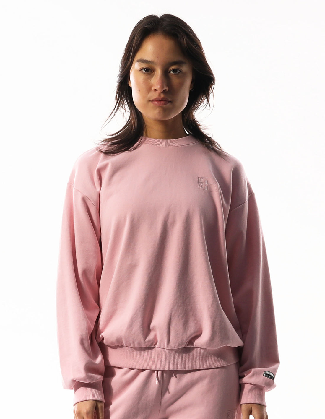 Women Russell Athletic Inlay Logo Unbrushed Crew Neck Sweaters Rose Pink | QYIWXK805