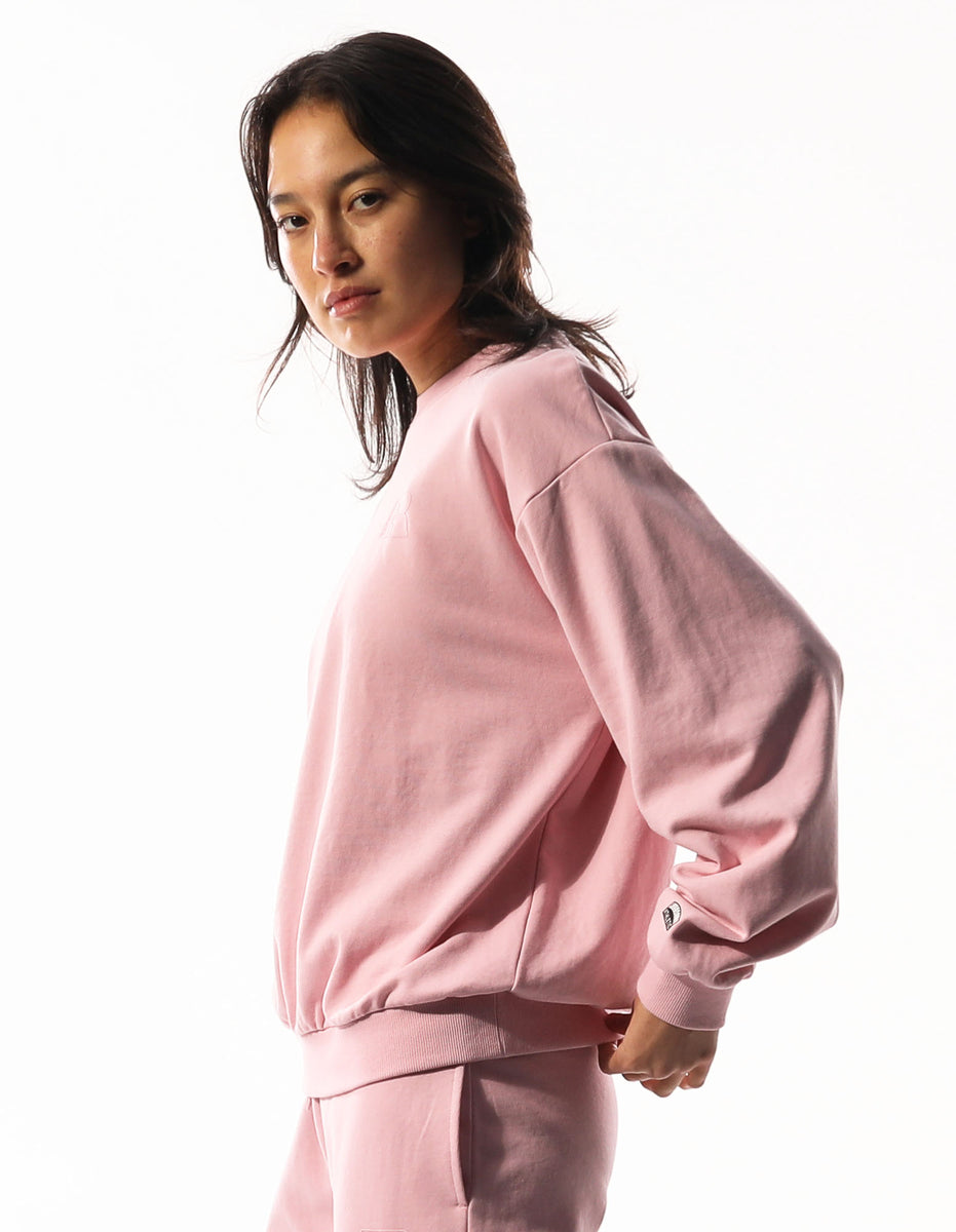 Women Russell Athletic Inlay Logo Unbrushed Crew Neck Sweaters Rose Pink | QYIWXK805