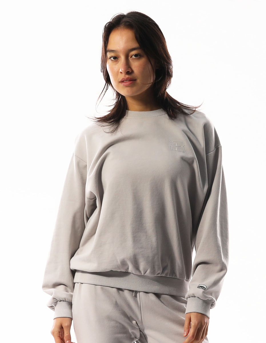 Women Russell Athletic Inlay Logo Unbrushed Crew Neck Sweaters Light Grey | SOFPEJ597