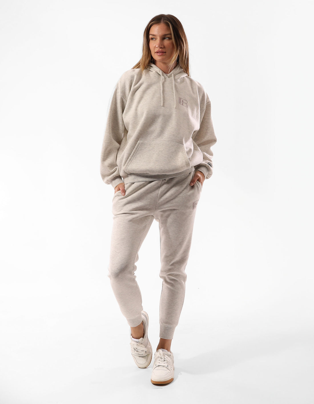 Women Russell Athletic Original Inlay Logo Hoodie Beige | ESLVCH695