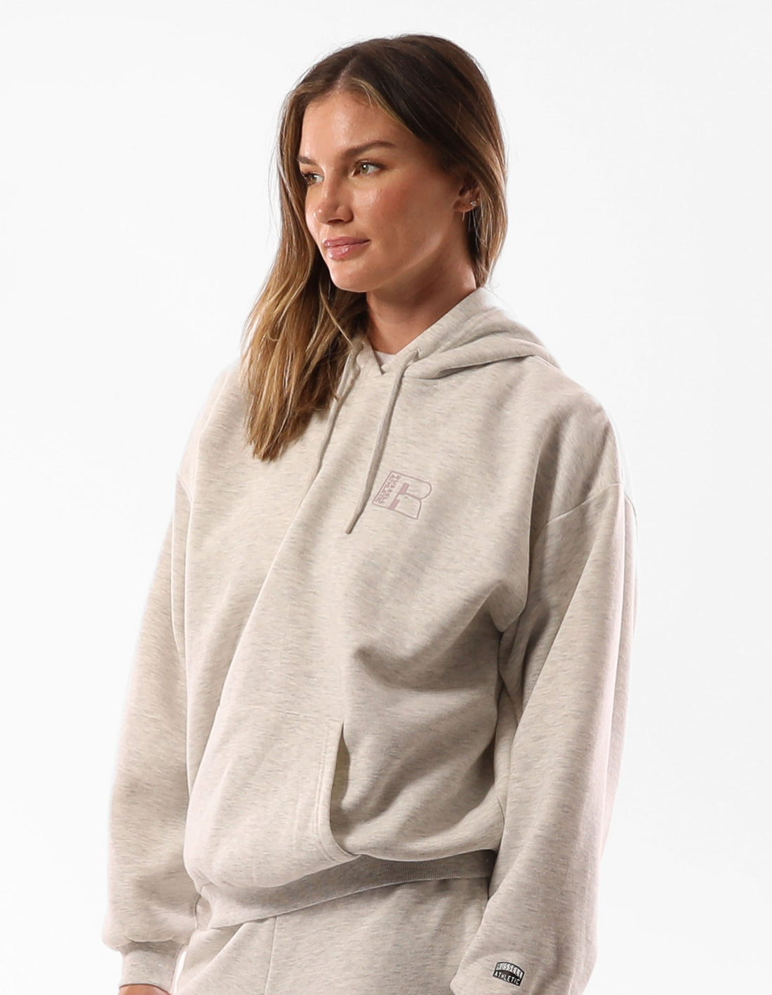 Women Russell Athletic Original Inlay Logo Hoodie Beige | ESLVCH695