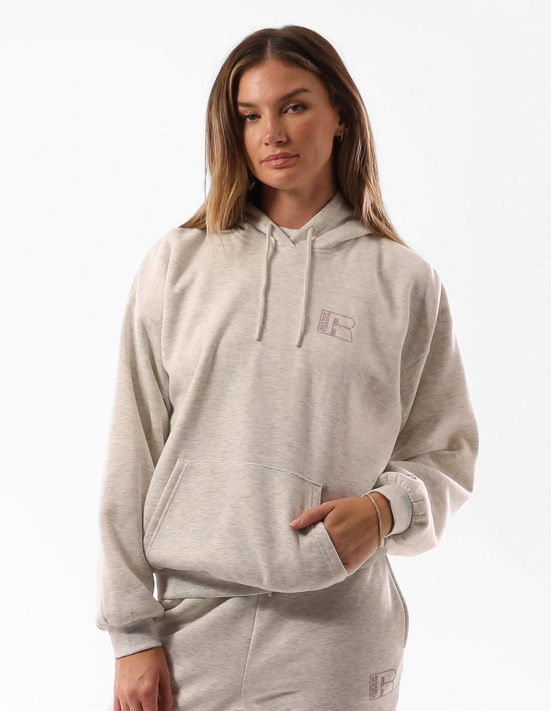 Women Russell Athletic Original Inlay Logo Hoodie Beige | ESLVCH695