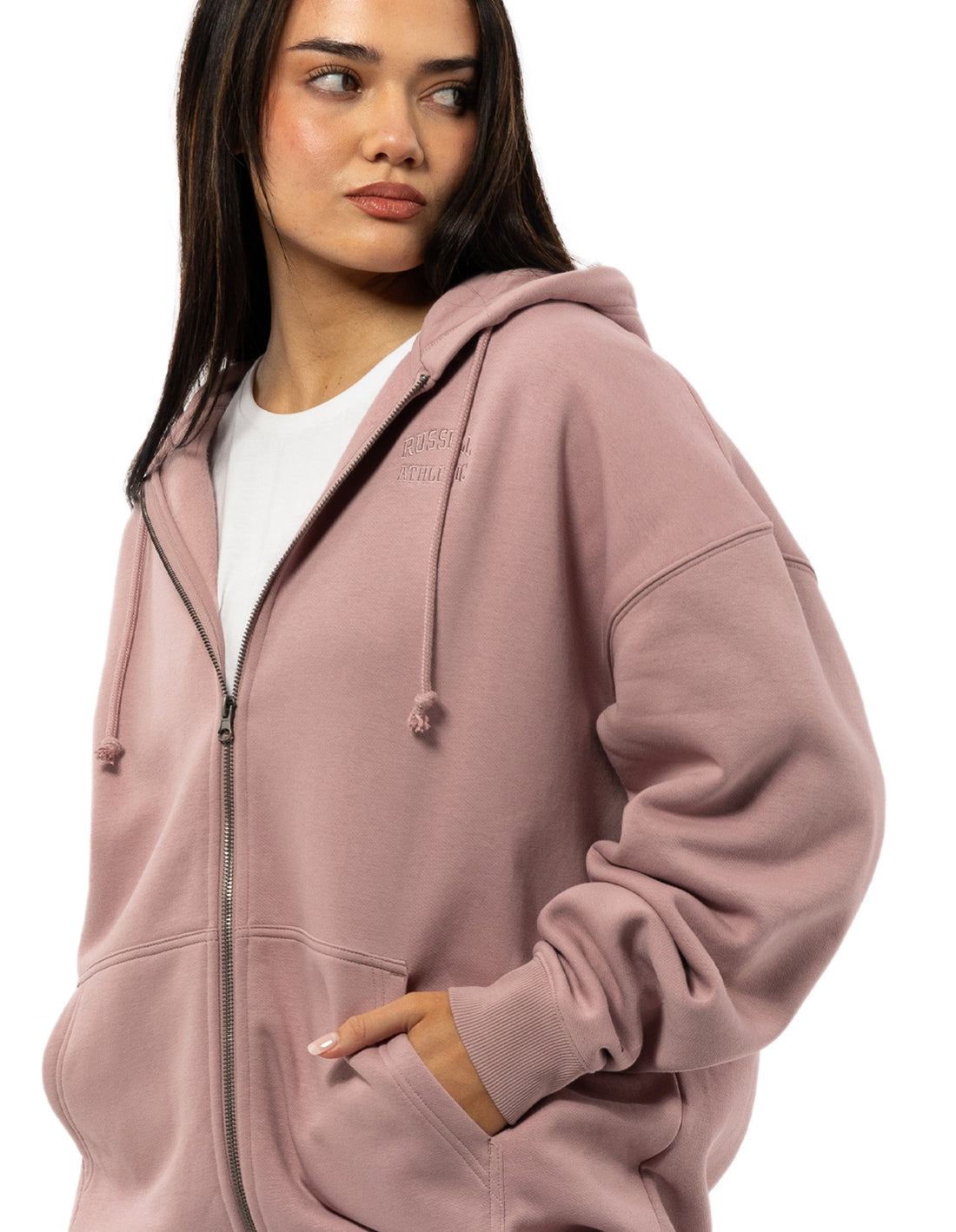 Women Russell Athletic Originals Embroidered Zip Through Hoodie Rose | DQKNXZ285