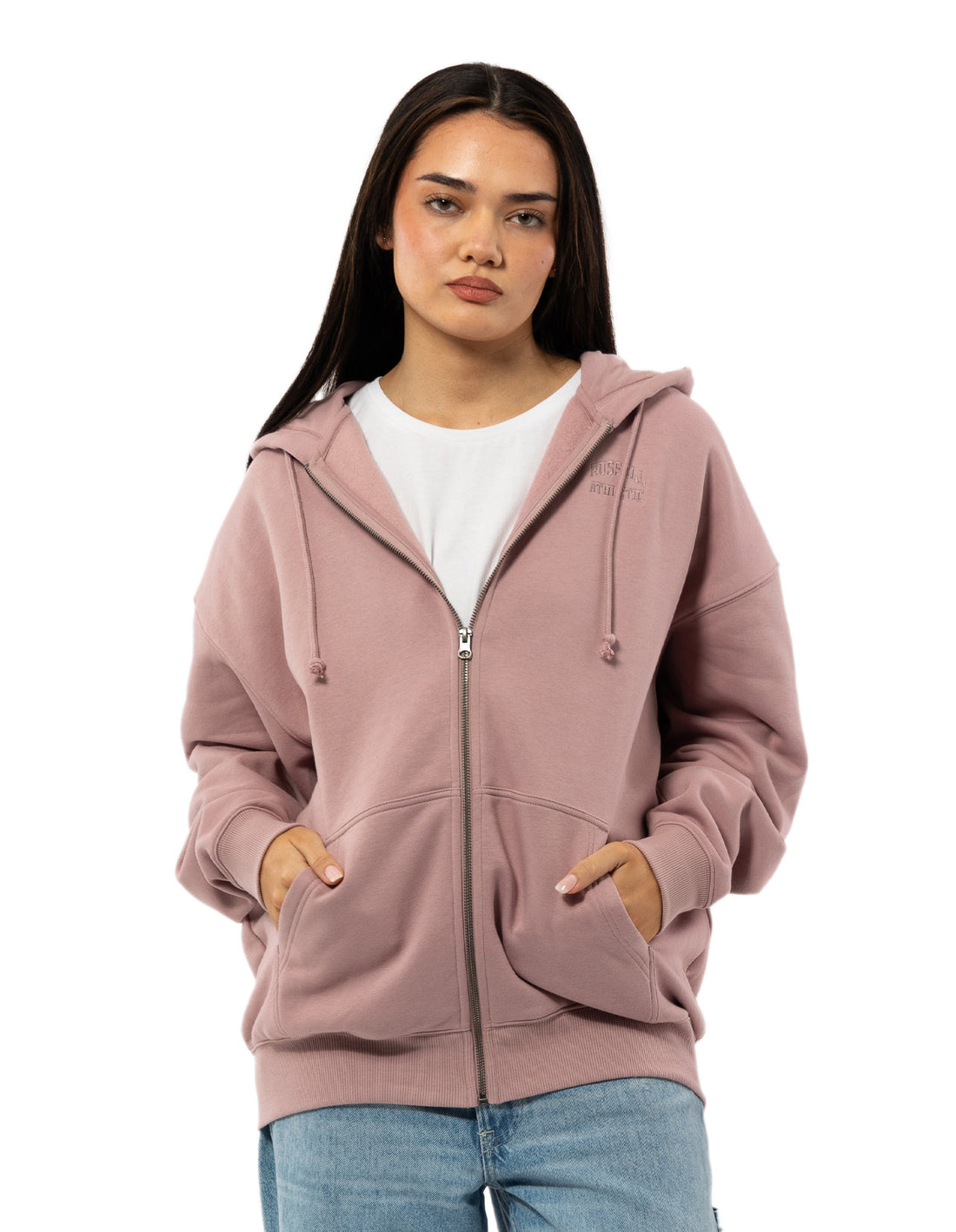 Women Russell Athletic Originals Embroidered Zip Through Hoodie Rose | DQKNXZ285