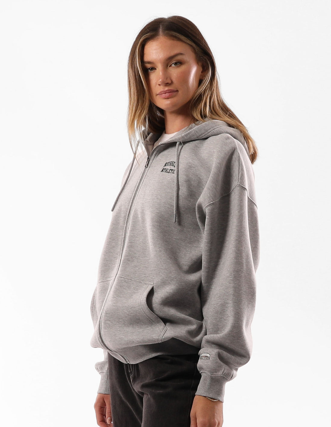 Women Russell Athletic Originals Embroidered Zip Through Hoodie Grey | GFJUTQ240