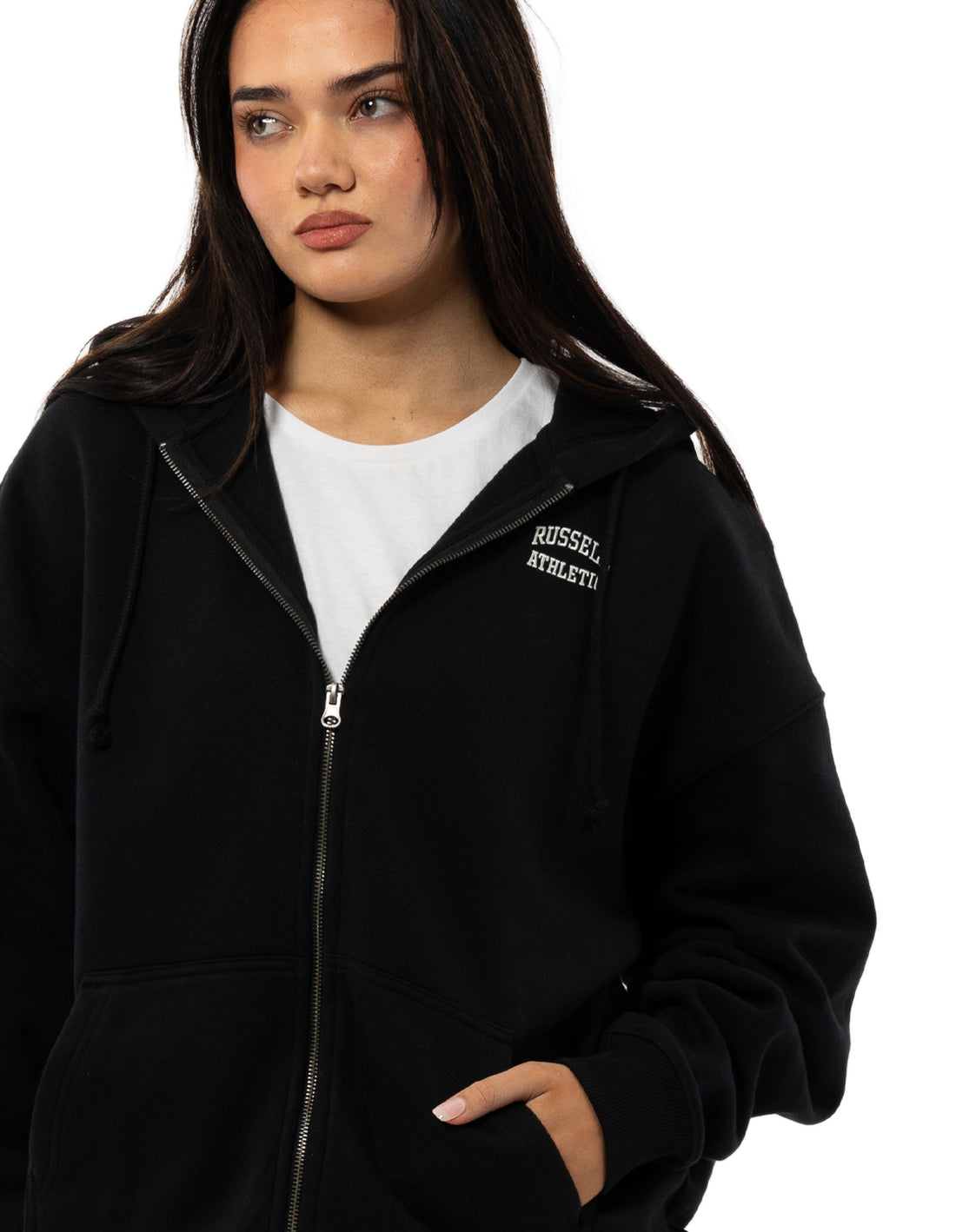 Women Russell Athletic Originals Embroidered Zip Through Hoodie Black | KRBPAZ927