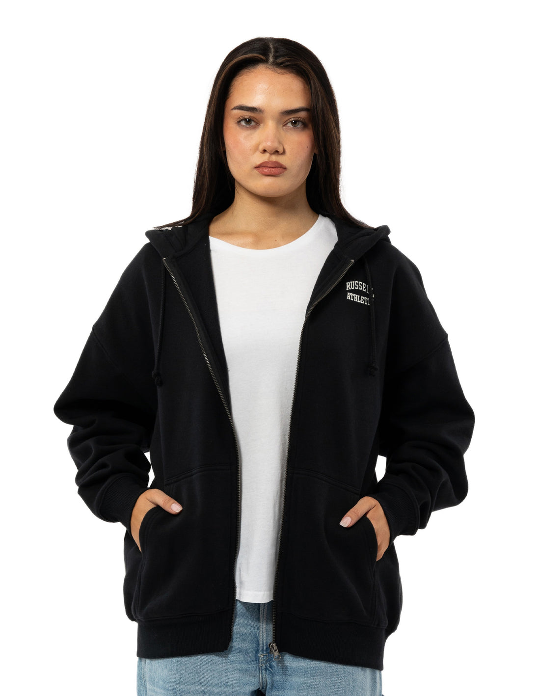 Women Russell Athletic Originals Embroidered Zip Through Hoodie Black | KRBPAZ927