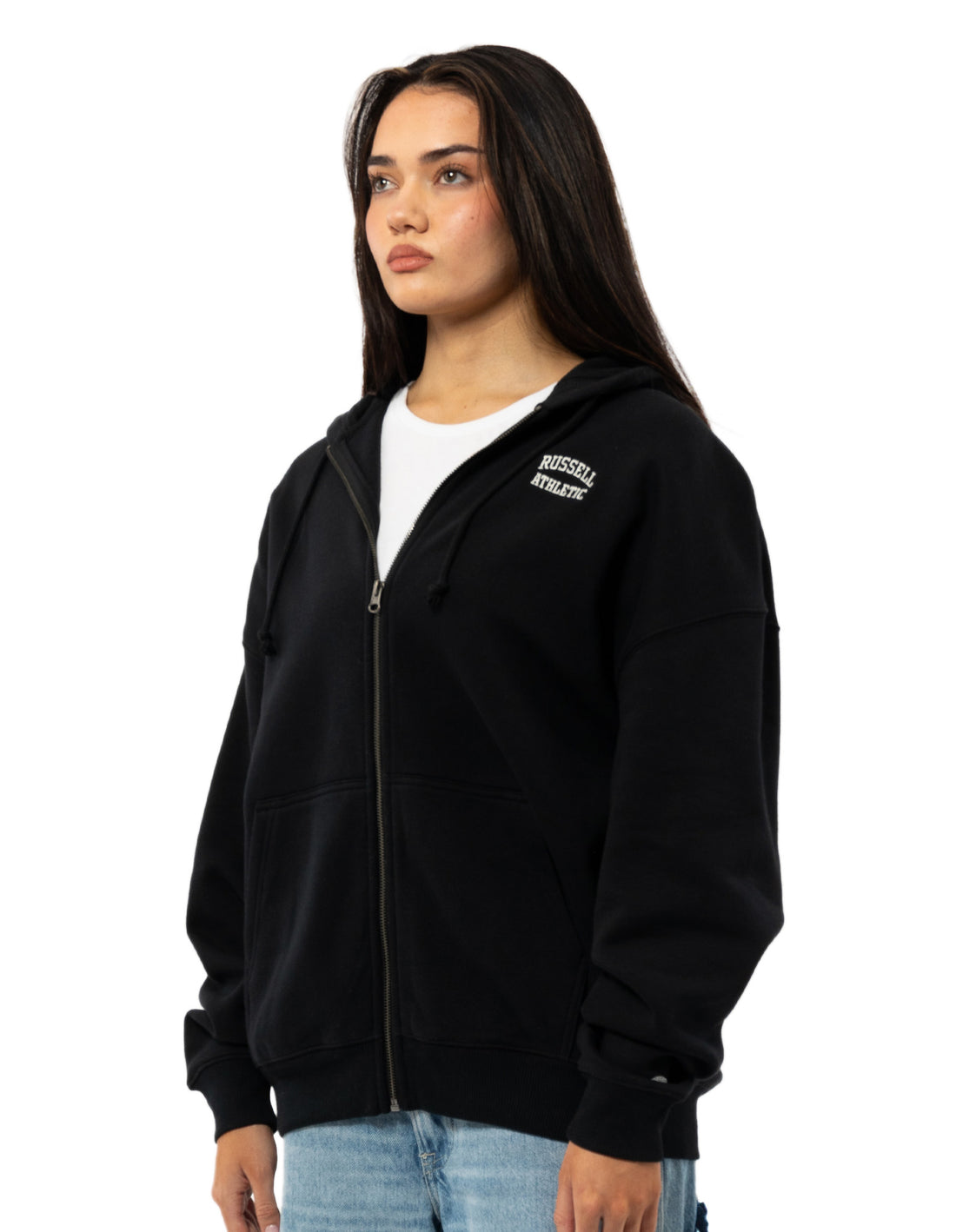 Women Russell Athletic Originals Embroidered Zip Through Hoodie Black | KRBPAZ927