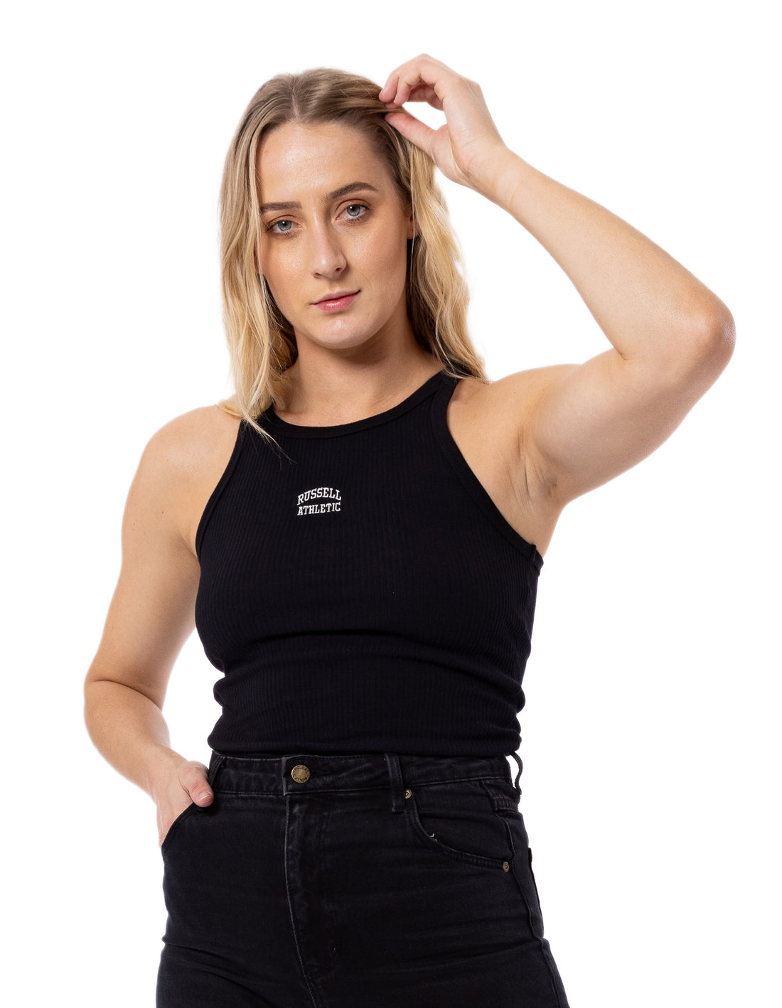 Women Russell Athletic Originals Embroidered Tanks Black | ENPGYQ837