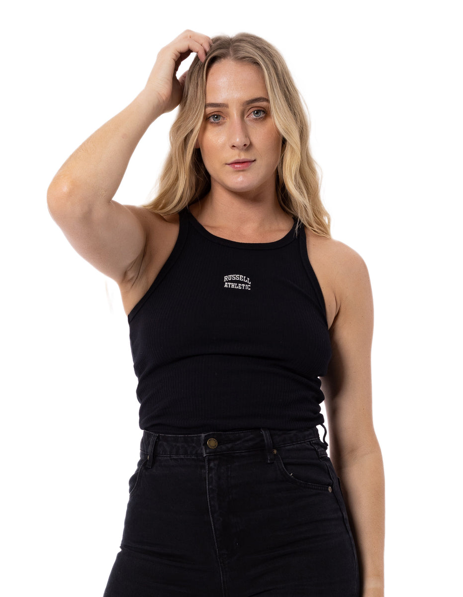 Women Russell Athletic Originals Embroidered Tanks Black | ENPGYQ837