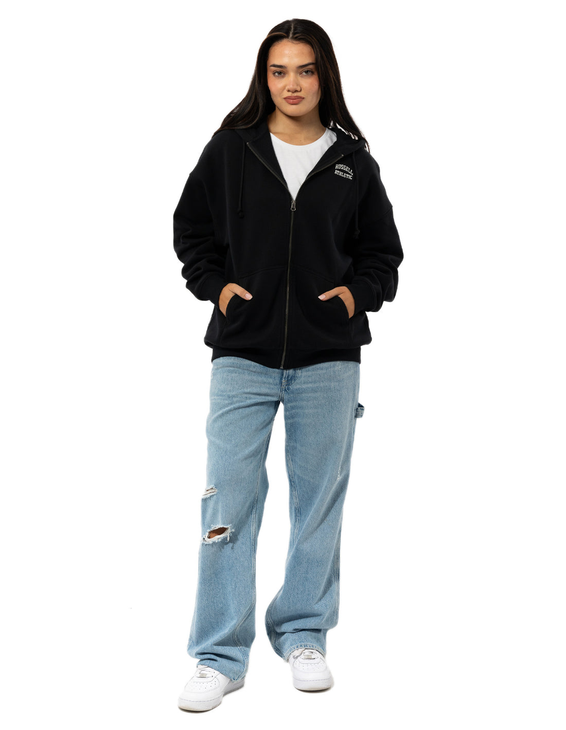 Women Russell Athletic Originals Embroidered Zip Through Jackets Black | URFVJX954