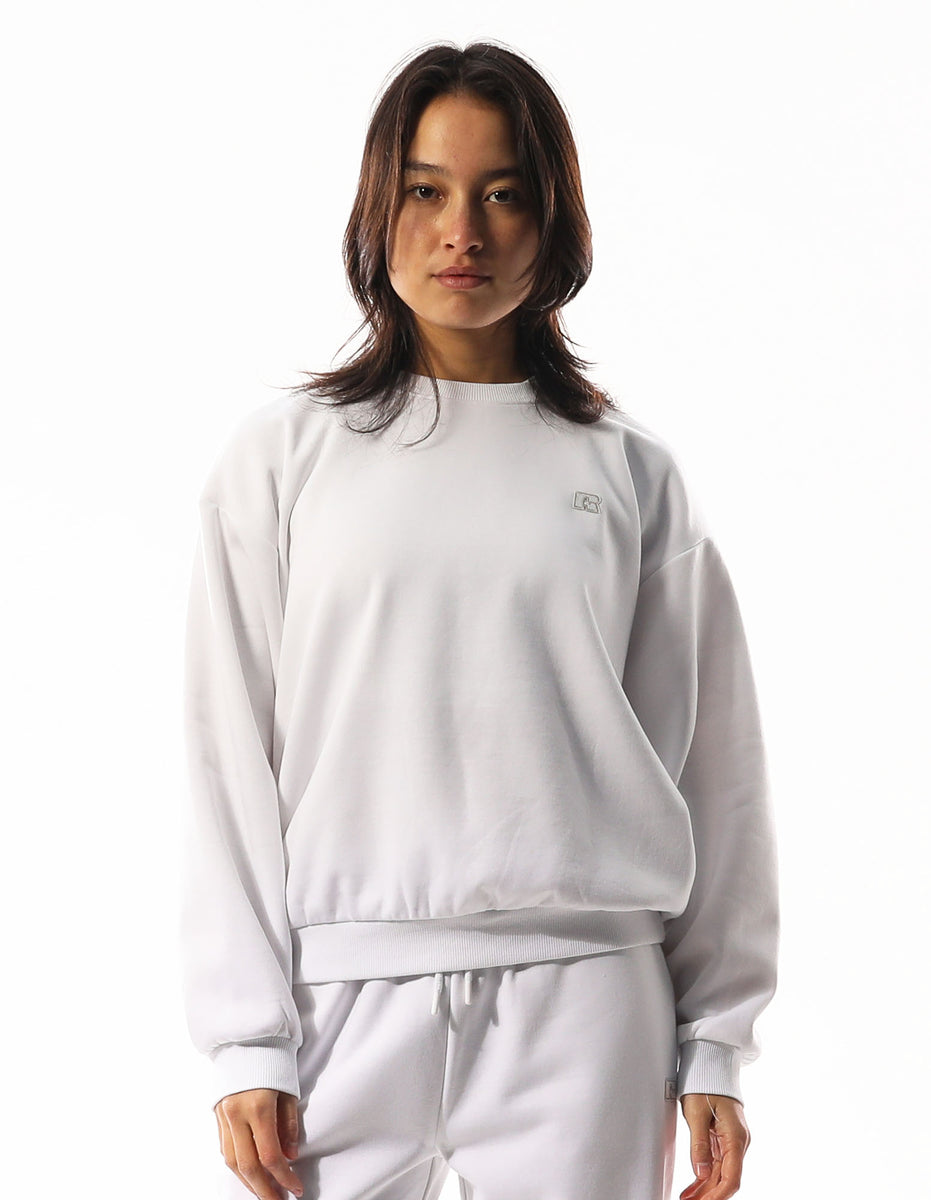 Women Russell Athletic R Logo Crew Neck Sweaters White | BORQMP328