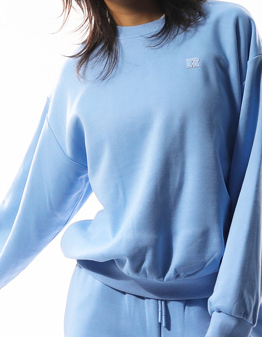 Women Russell Athletic R Logo Crew Neck Sweaters Blue | QYZAJP184