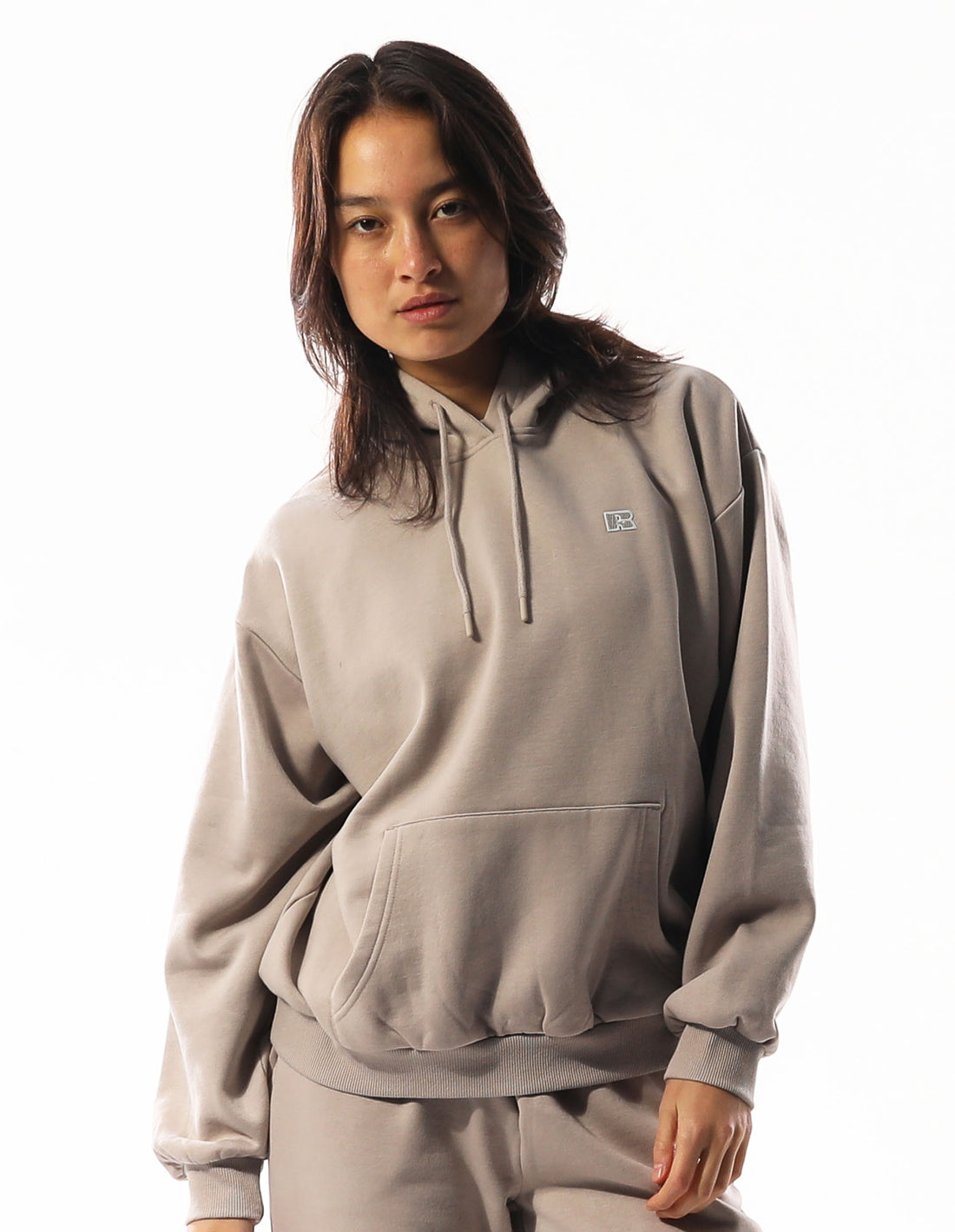 Women Russell Athletic R Logo Hoodie Brown | EZHWMG629