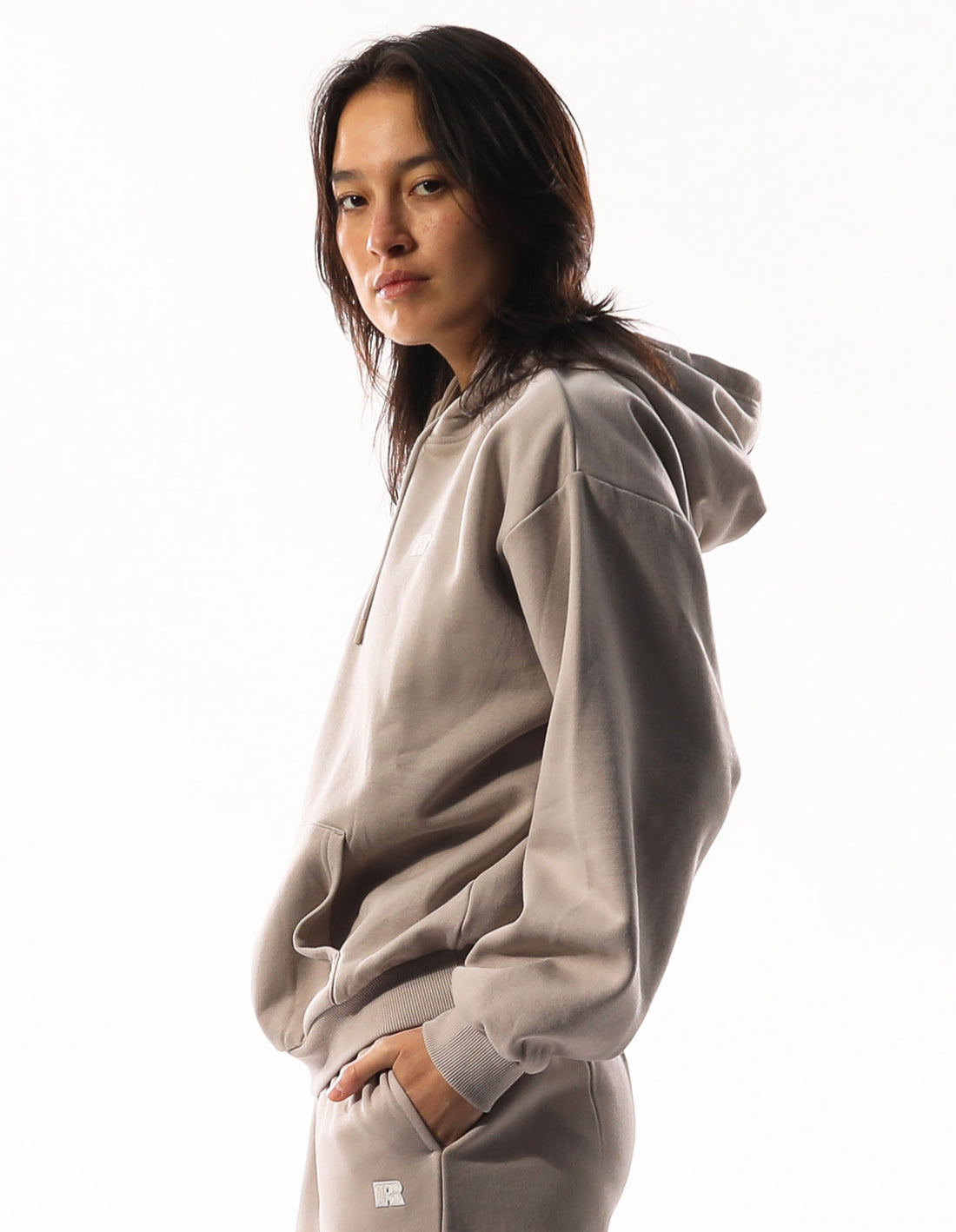 Women Russell Athletic R Logo Hoodie Brown | EZHWMG629