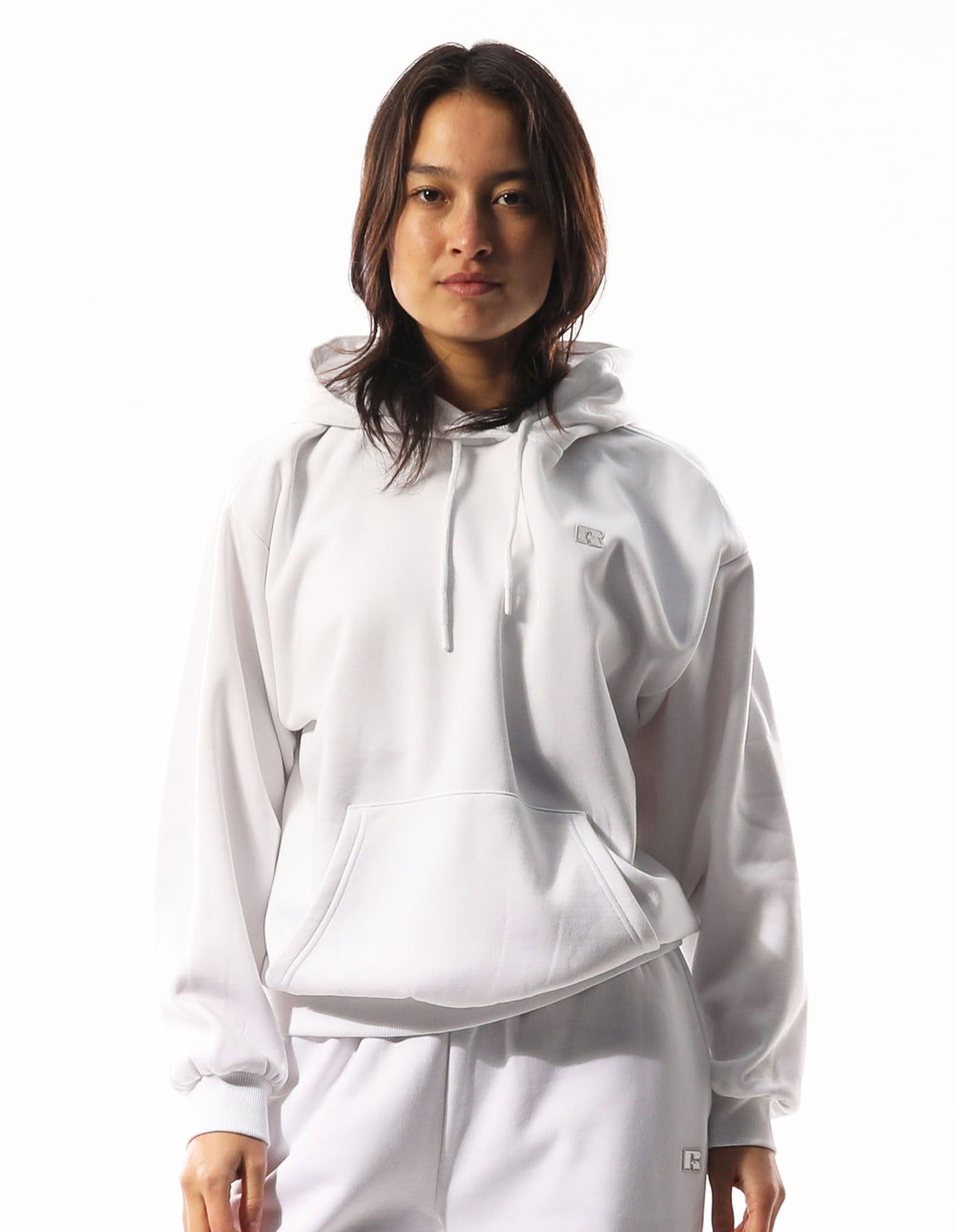 Women Russell Athletic R Logo Hoodie White | QKRZPO025