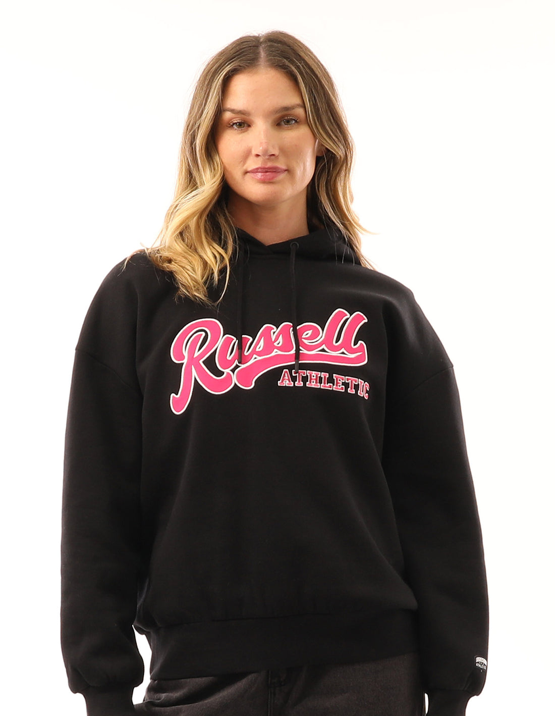 Women Russell Athletic Scripted Oversized Hoodie Black | KUZAQM478