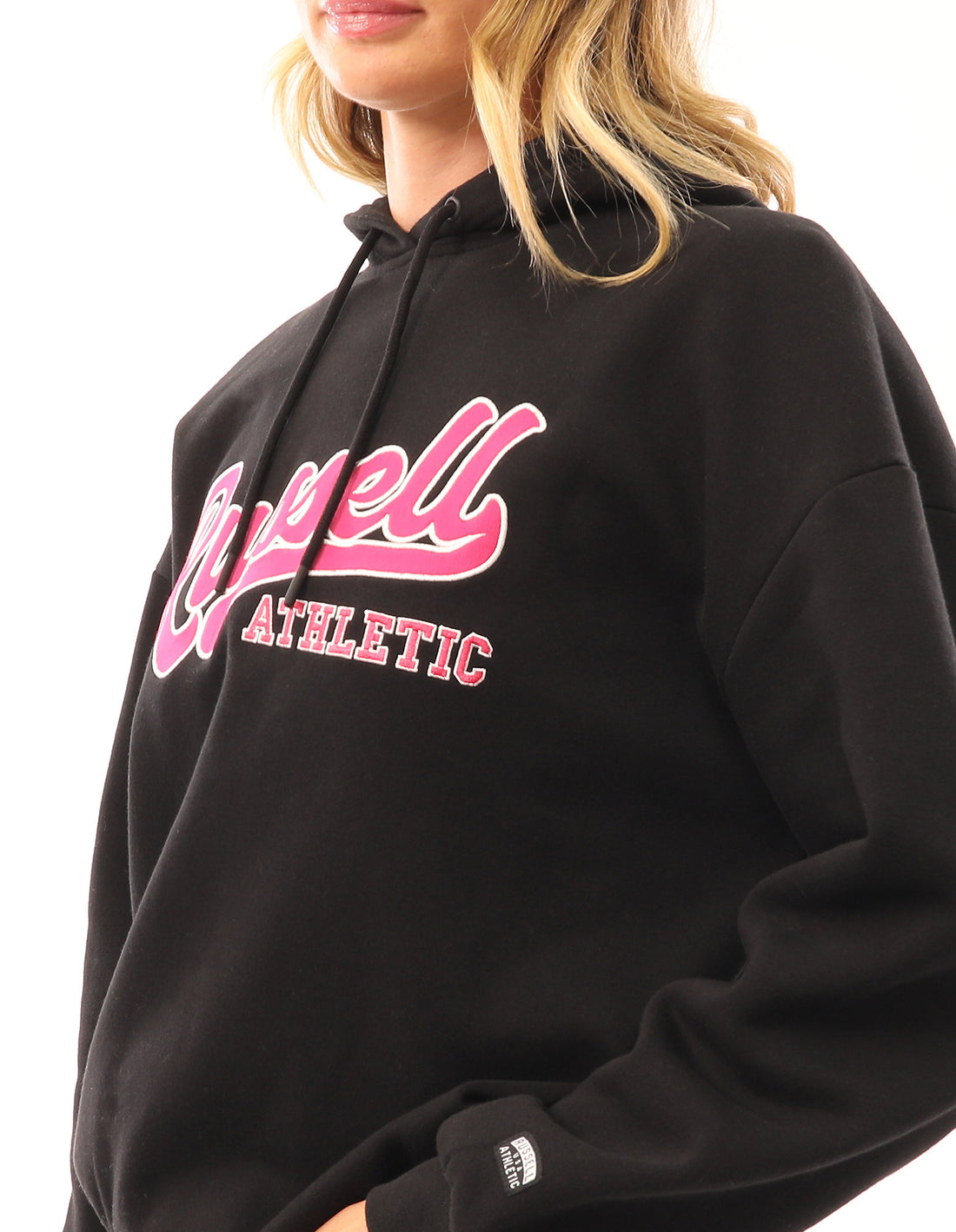 Women Russell Athletic Scripted Oversized Hoodie Black | KUZAQM478