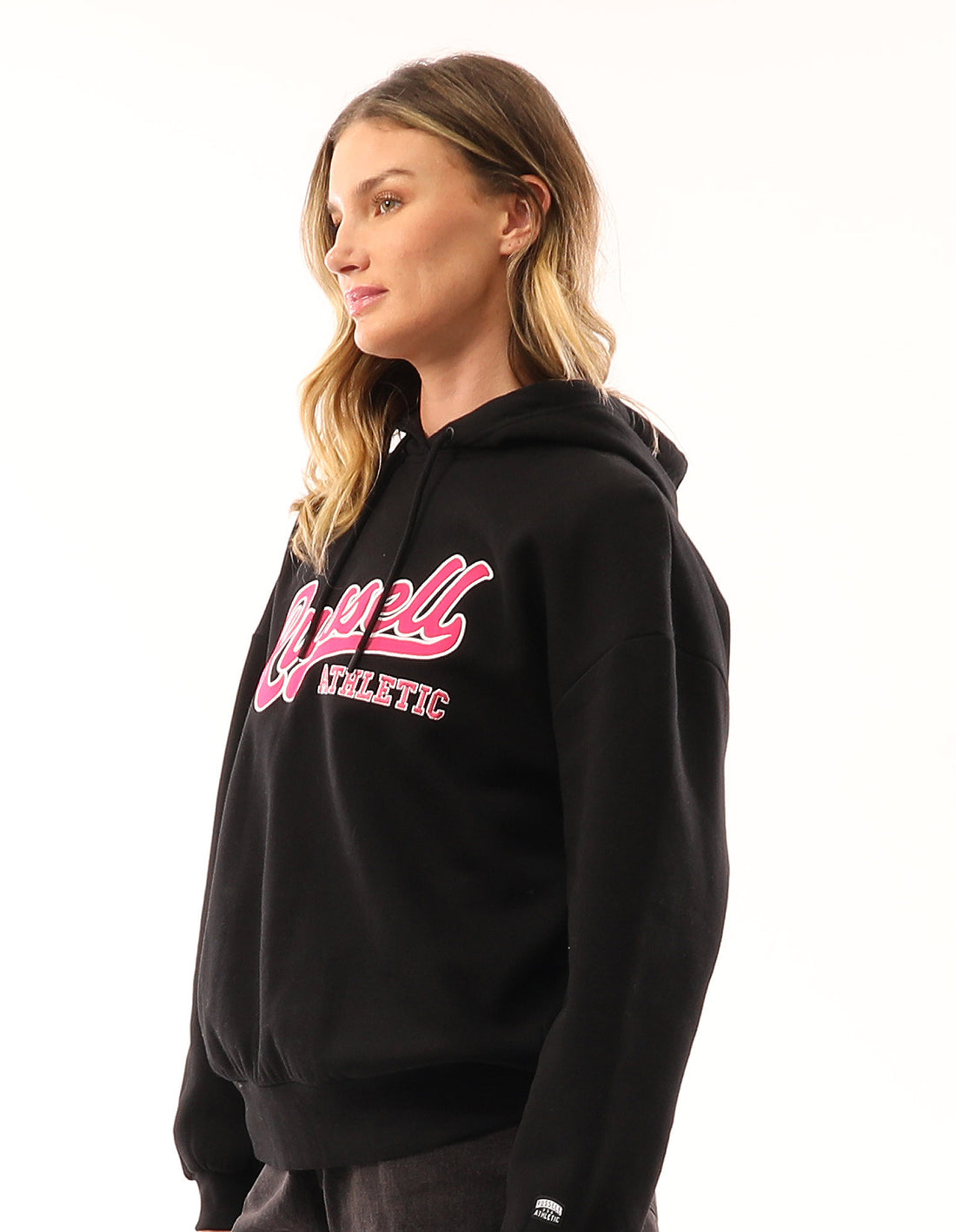 Women Russell Athletic Scripted Oversized Hoodie Black | KUZAQM478