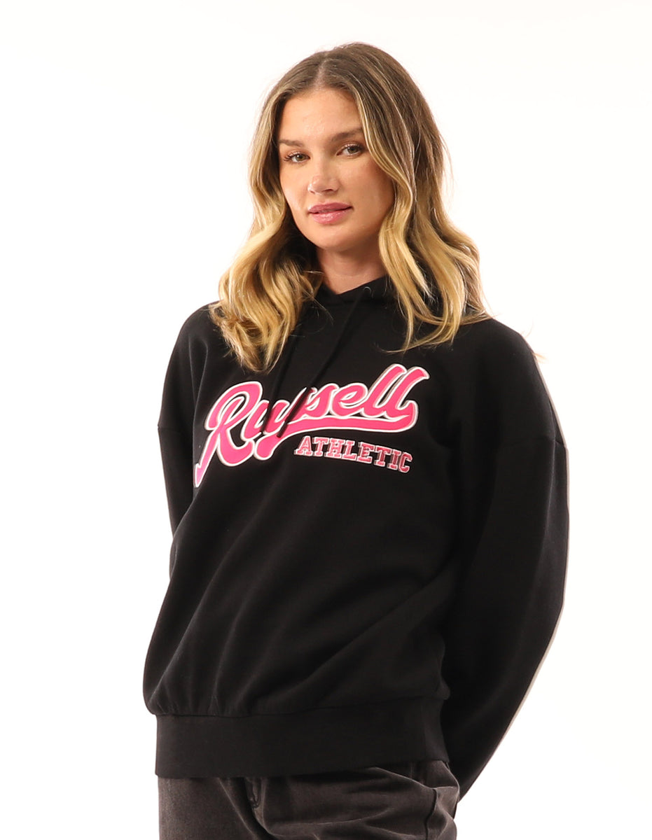 Women Russell Athletic Scripted Oversized Hoodie Black | KUZAQM478