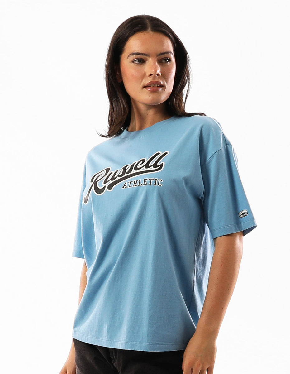 Women Russell Athletic Scripted T Shirts Blue | XJUVBE532