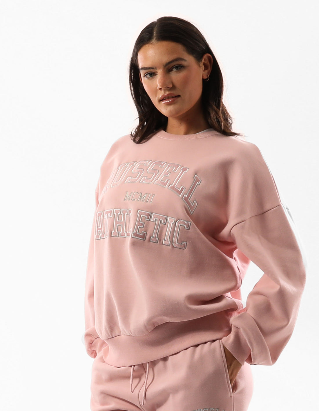 Women Russell Athletic Seattle Arch Oversized Crew Neck Sweaters Rose Pink | BFRMPC134