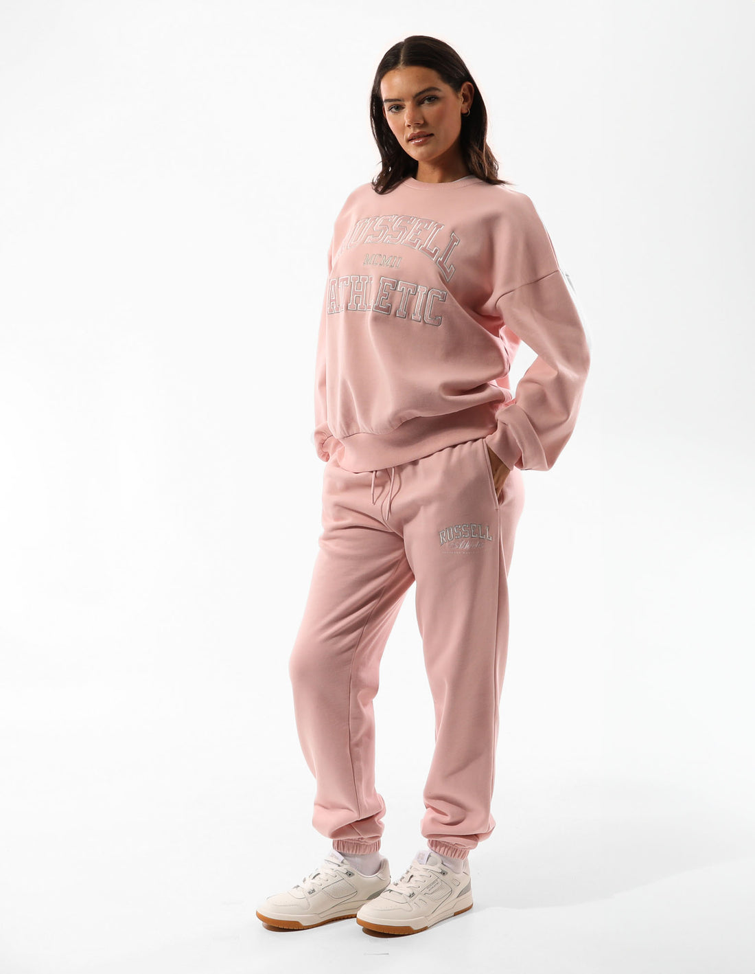 Women Russell Athletic Seattle Arch Oversized Crew Neck Sweaters Rose Pink | BFRMPC134