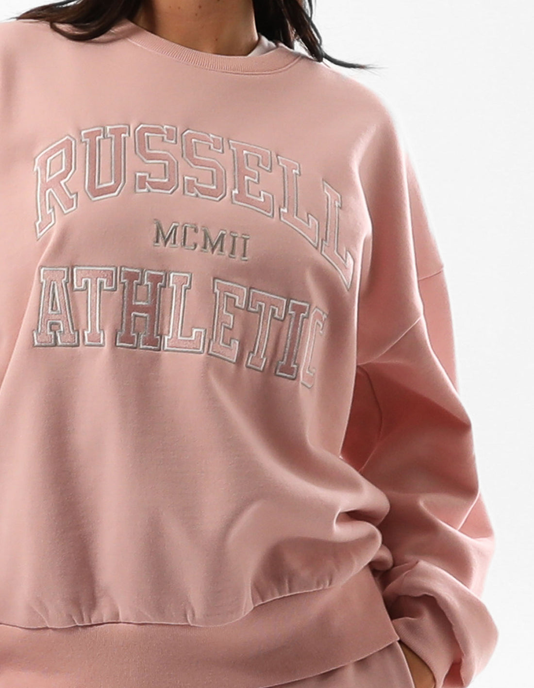 Women Russell Athletic Seattle Arch Oversized Crew Neck Sweaters Rose Pink | BFRMPC134