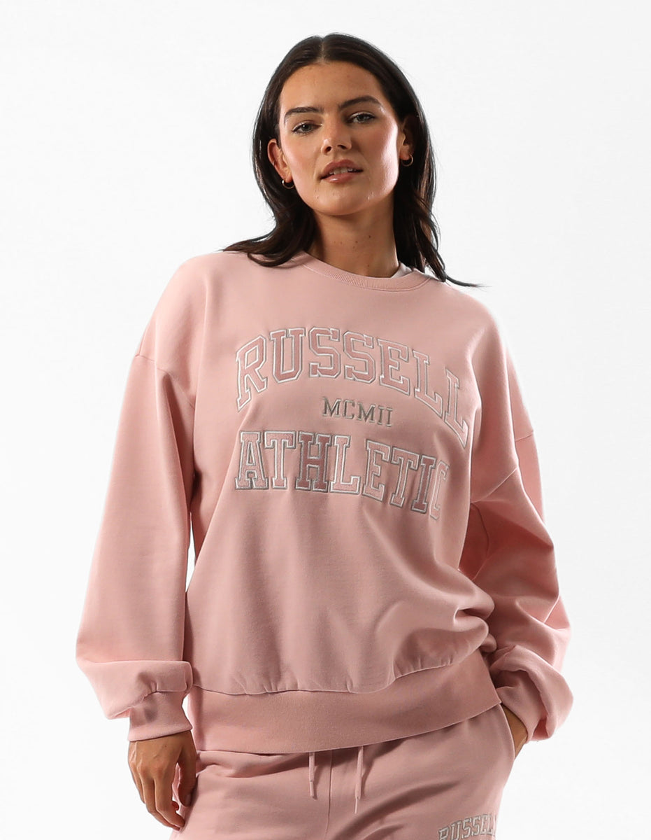 Women Russell Athletic Seattle Arch Oversized Crew Neck Sweaters Rose Pink | BFRMPC134