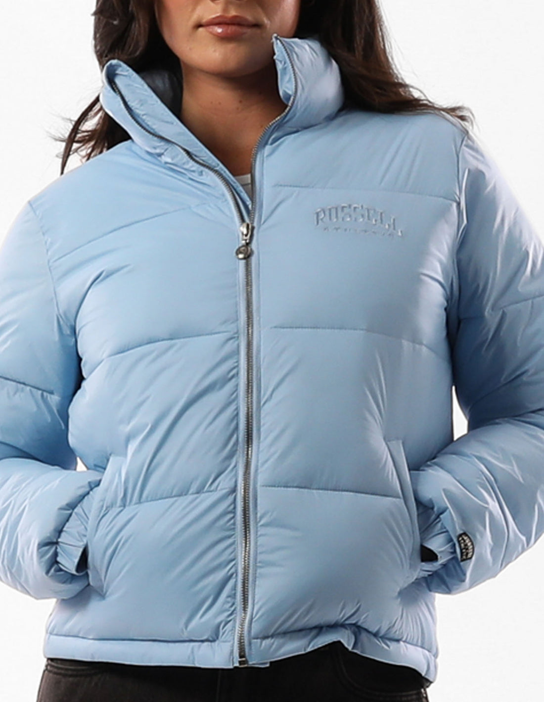 Women Russell Athletic Seattle Sea Cropped Puffer Jacket Blue | LAYMGJ315