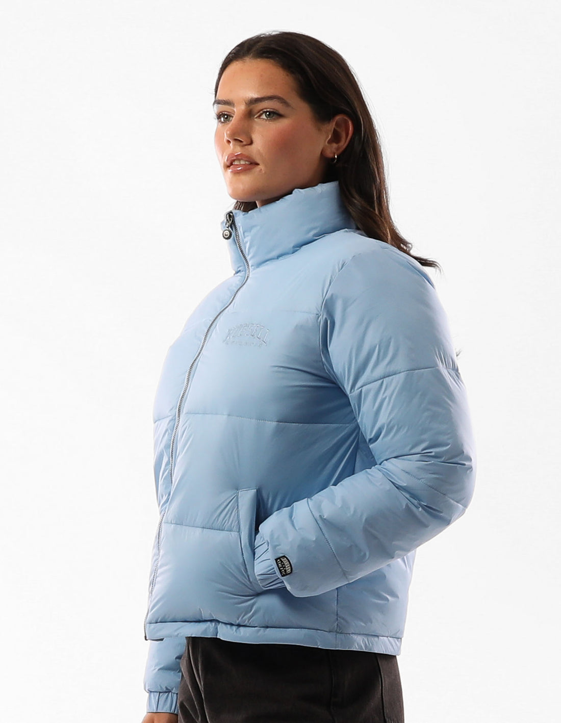 Women Russell Athletic Seattle Sea Cropped Puffer Jacket Blue | LAYMGJ315