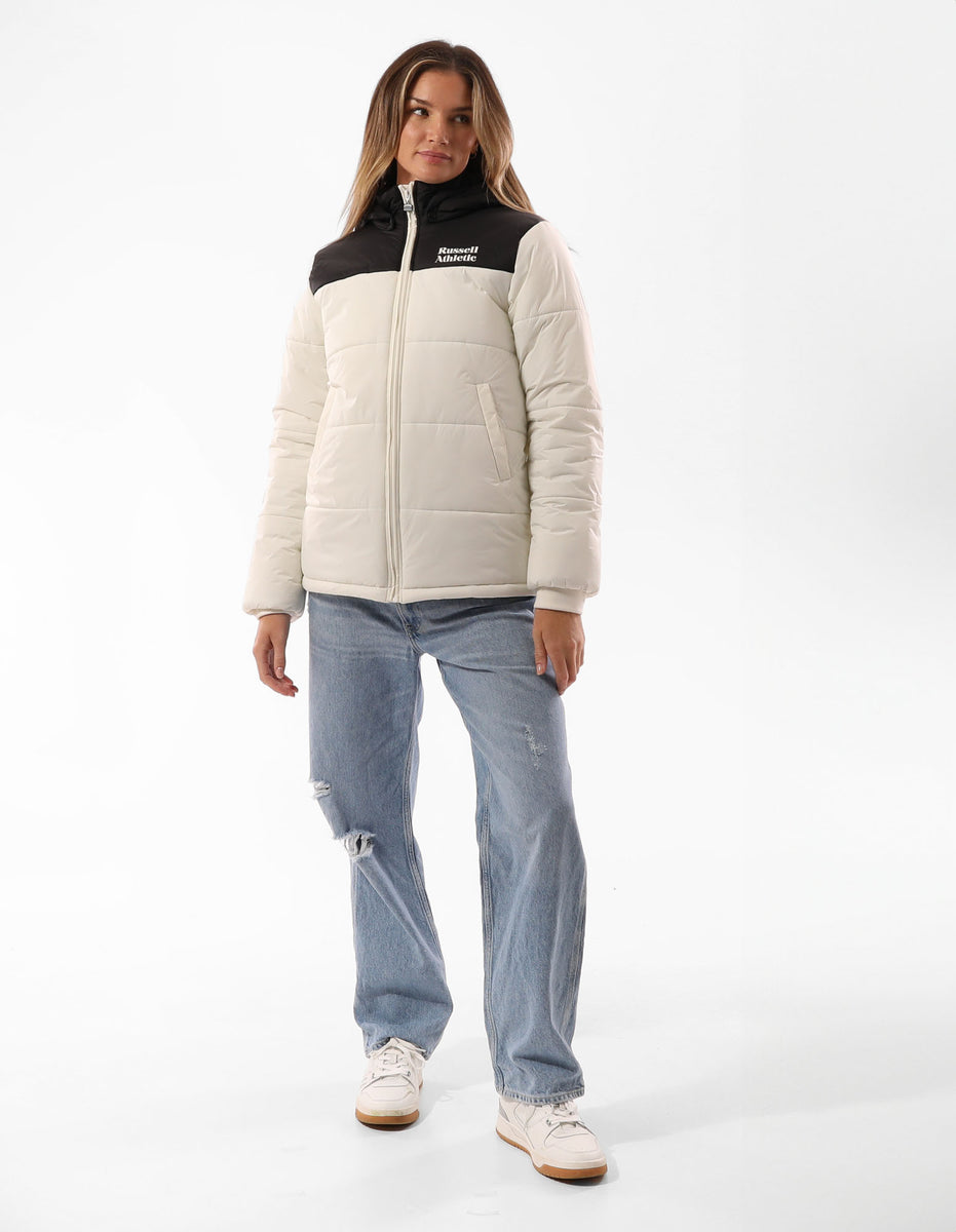 Women Russell Athletic Sierra Puffer Jacket Beige / Black | RAFGKU753