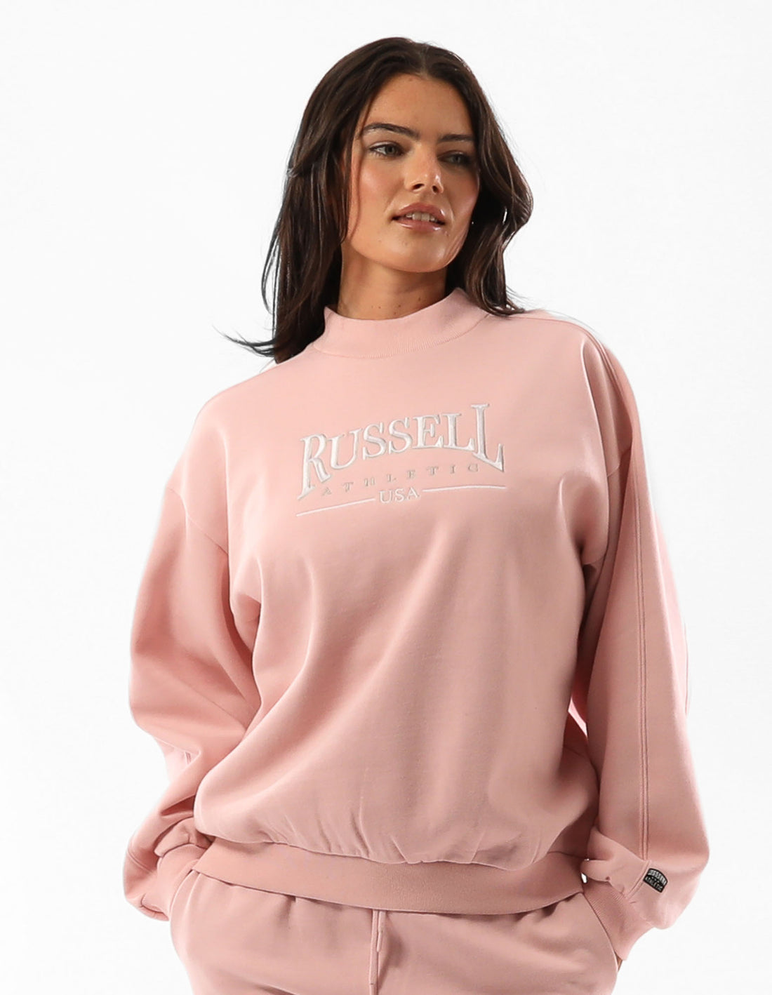 Women Russell Athletic Tribeca Mock Neck Crew Neck Sweaters Rose Pink | RJXGSO187