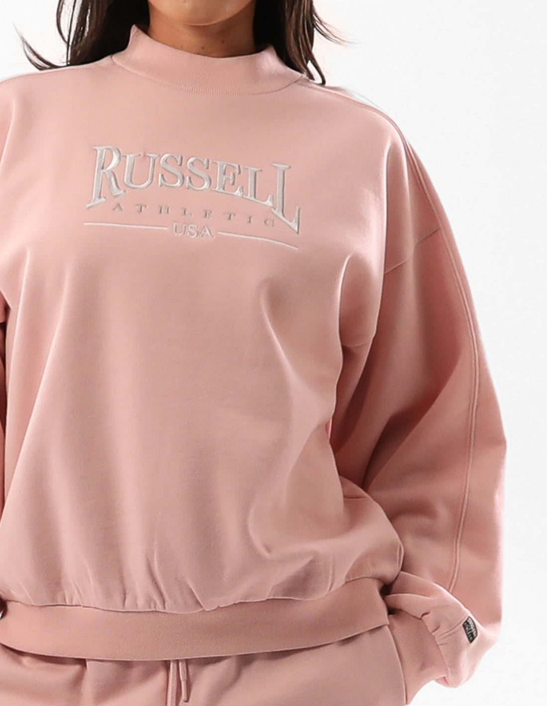 Women Russell Athletic Tribeca Mock Neck Crew Neck Sweaters Rose Pink | RJXGSO187