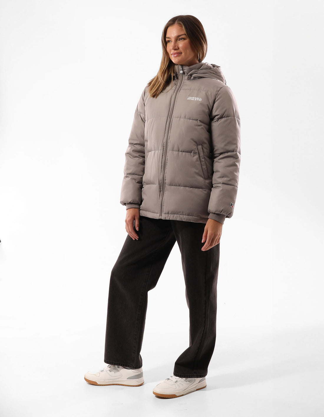 Women Russell Athletic Tribecca Puffer Jacket Grey Brown | MVFQNB379